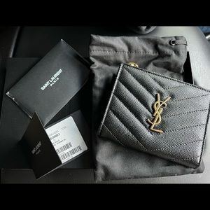 Saint Laurent Monogram Quilted Leather Zip Bifold Card Case